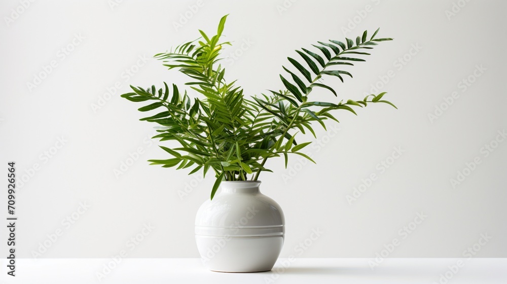 a lush plant in a vase against a pristine white background, ensuring clarity in high definition.