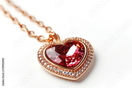 Heart shaped necklace isolated on white background