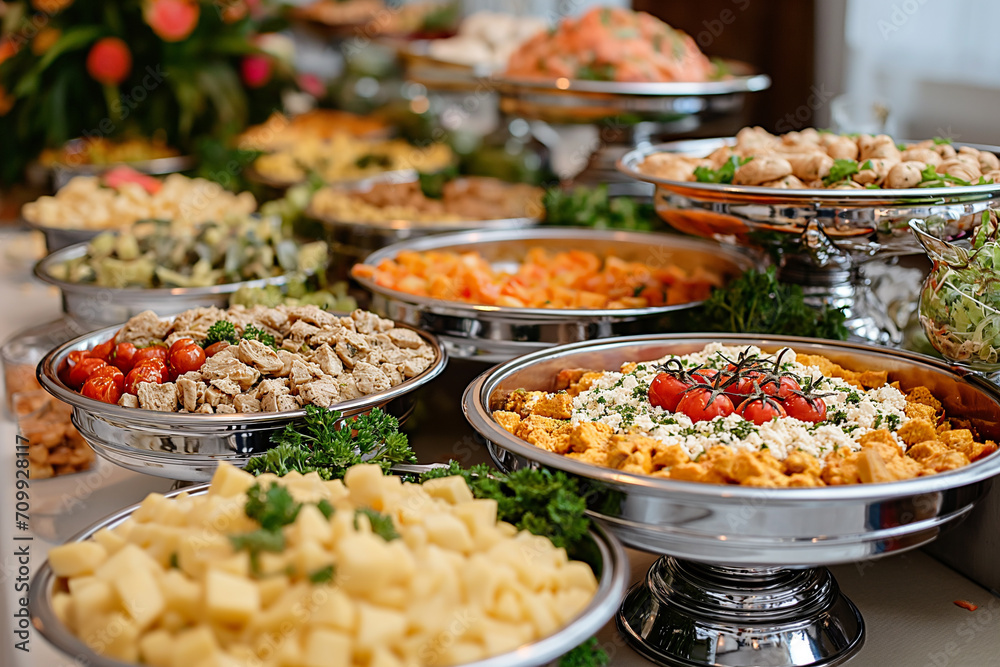 Obraz premium Catering a Wedding Buffet for Unforgettable Events - Delighting Guests with Exquisite Wedding Reception Buffet Food
