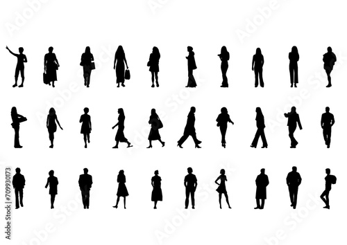 silhouette people man woman vector illustration. isolated graphic silhouettes person isolated sketch simplicity hand drawn human continuous black line. people stand design group business concept.
