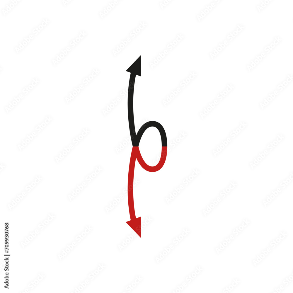 Curved thin double ended arrow. Dual arrow and loop shape. Vector symbol. Curved thin double ended arrow. Dual arrow and loop shape. Vector symbol.