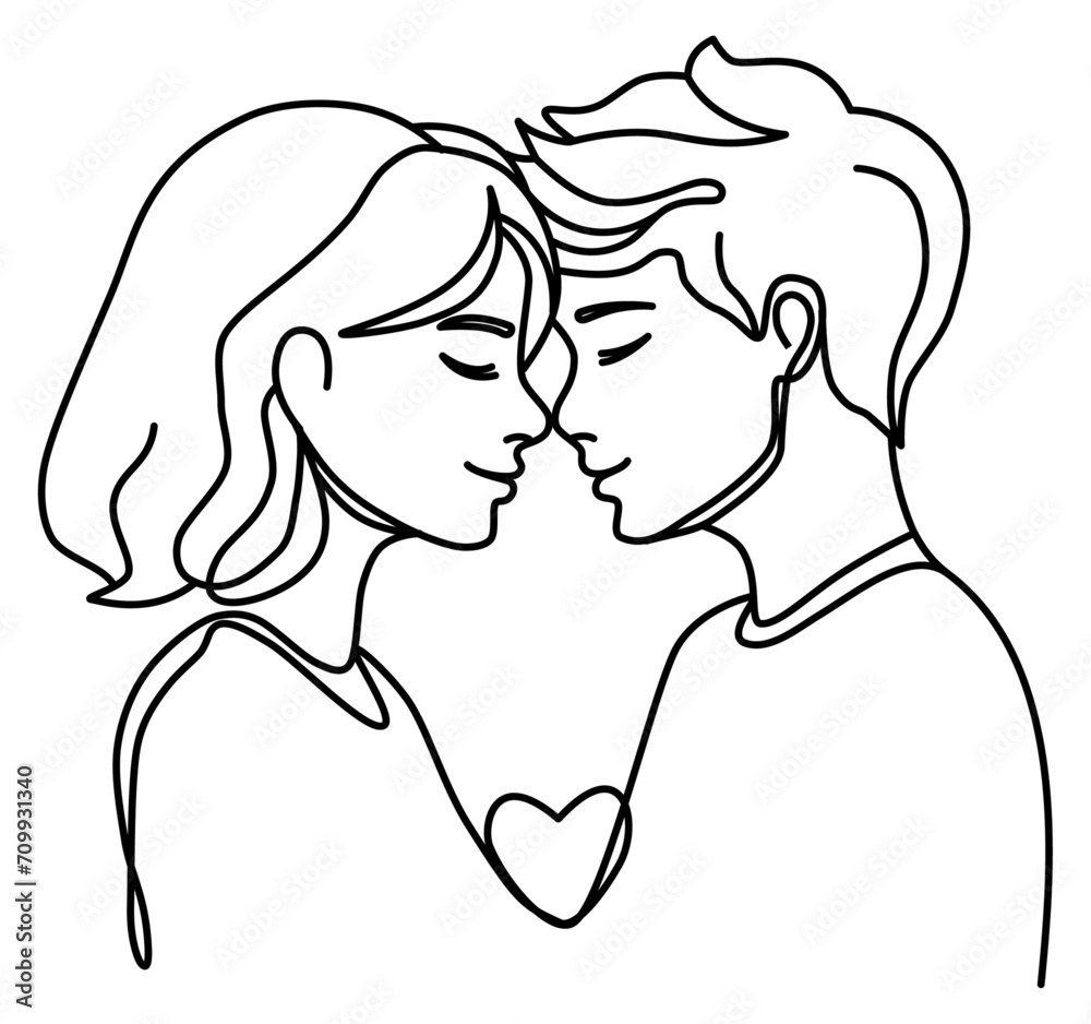 Man and woman couples love with heart shape one continuous line  hand drawn style for Valentine's Day.vector illustration.