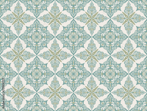 Seamless pattern with classic ornament. Green background with victorian ornaments for fabric, ceramic tiles, wallpapers, design. Textile print for arabic scarf.