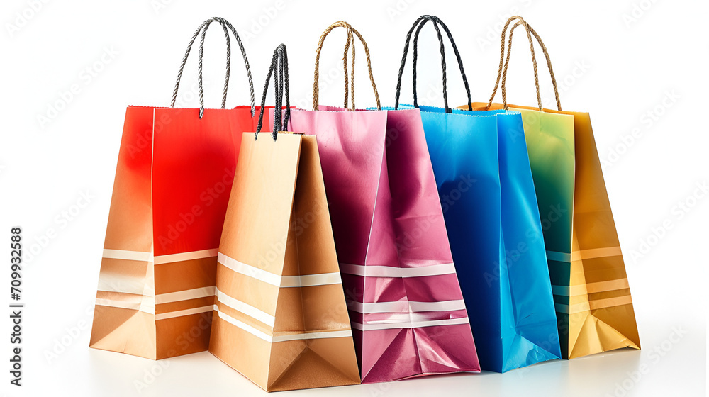 colorful Paper shopping bags isolated on white background, Generative Ai