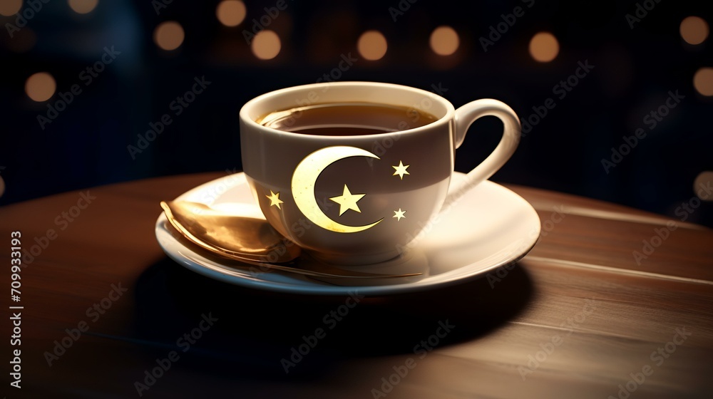Cup of coffee with the image of the Turkish flag on the background. Cup of coffee with the image of the Turkish flag on the background.
