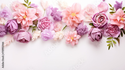 Pink purple flowers on a white background,  Mother's day banner, copy space © reddish