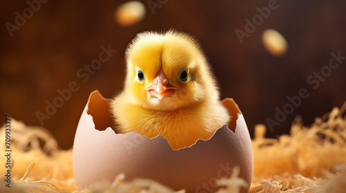 newly born chicken form an egg close up 
