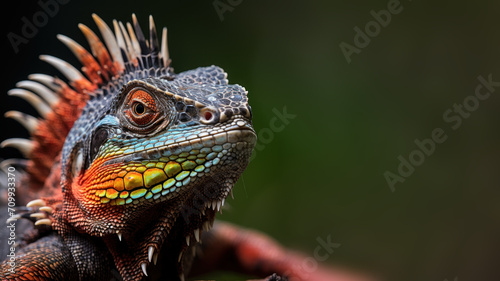 Closeup colorful chameleon lizard  carnivorous animal