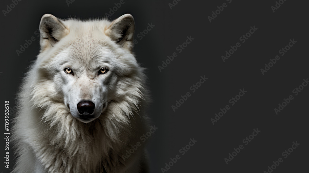 Obraz premium Portrait white wolf isolated on gray background