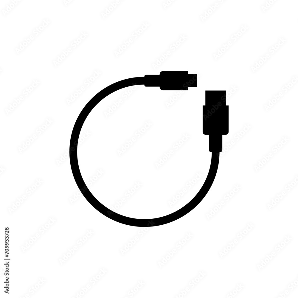Long usb cable wire cord for charging a cell phone. Vector silhouette. Long usb cable wire cord for charging a cell phone. Vector silhouette.