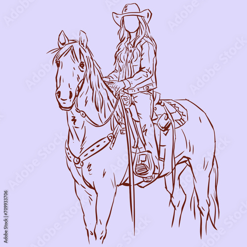 cowgirl and horse vector for card decoration illustration