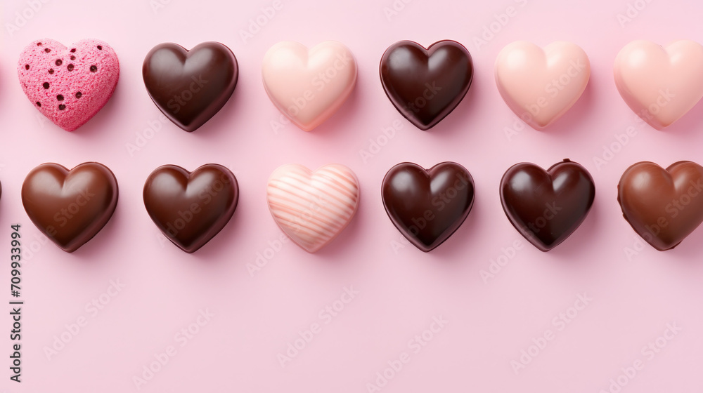 chocolate heart-shaped candies top view, Valentine's chocolates chocolate heart-shaped candies top view, Valentine's chocolates