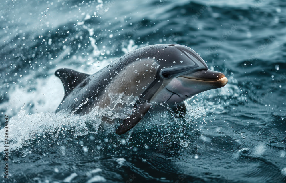 Fototapeta premium Dolphins jumping out of the water poster with copy space