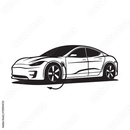 Electric car in cartoon  doodle style. Isolated 2d vector illustration in logo  icon  sketch style  Eps 10. AI Generative