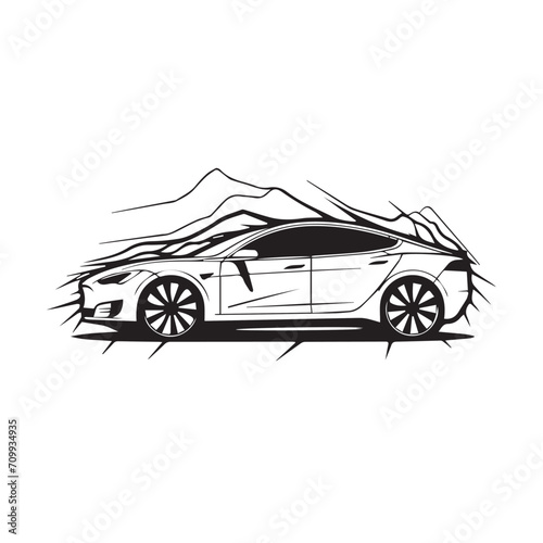 Electric car in cartoon, doodle style. Isolated 2d vector illustration in logo, icon, sketch style, Eps 10. AI Generative