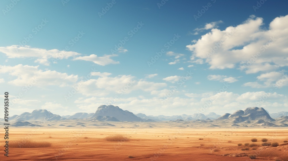 a remote desert landscape, capturing the simplicity and beauty of the barren terrain under the open sky.