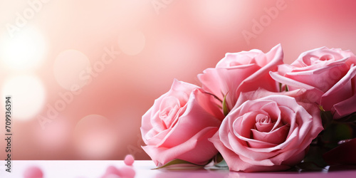 pink rose close up  place for a text  pink Valentine banner 