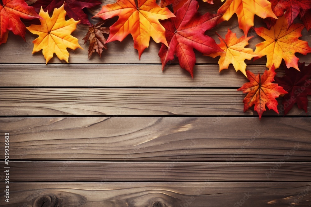 Autumn maple leaves on old wood texture background with copy space Autumn maple leaves on old wood texture background with copy space