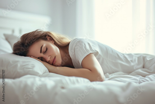 woman peacefully sleeping in her bed 