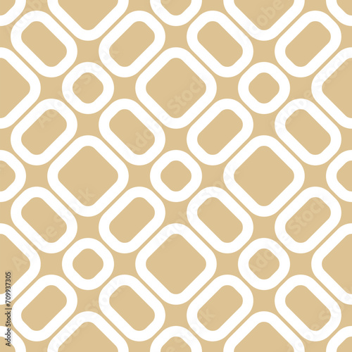 Seamless simple geometric pattern with curved lines, grid, tiles in gold and white color. Stylish abstract golden minimalist vector background. Elegant minimal texture. Repeated luxury geo design