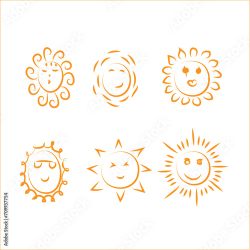 Hand-drawn sun symbols collection. Different doodle styles.