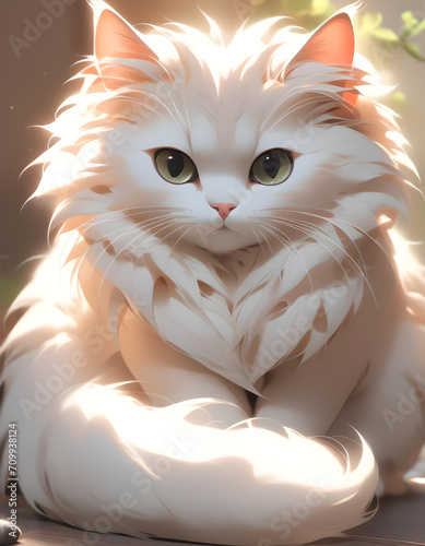 Una encantadora imagen generada por IA, d un gato persa bastante lanudo,con ojos verdes photo