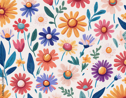 floral pattern, daisies on linen tablecloth_ top view_ copy space