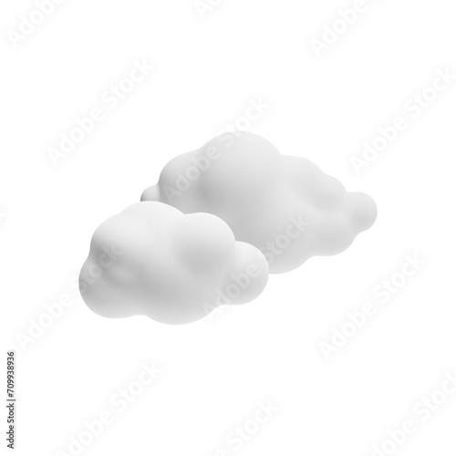 White 3d two clouds icon, vector weather forecast cloudy symbol, 3D realistic meteorology element plasticine texture