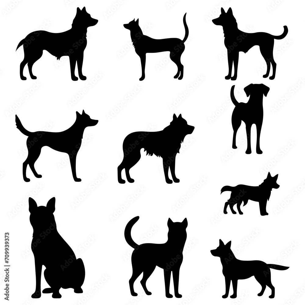 Vector set of cat silhouette. Cat hand drawing animals set and vector illustration