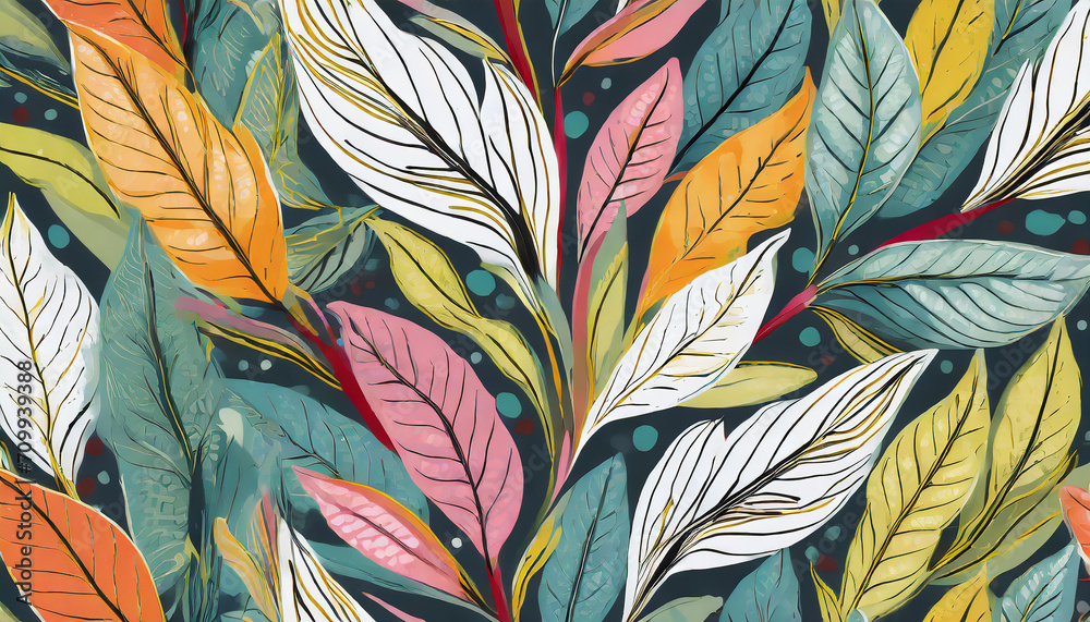 seamless floral pattern with colorful leaves isolated_ abstract hand drawn