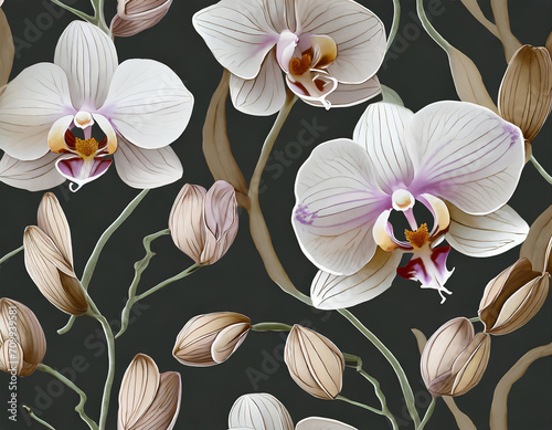 seamless floral pattern with orchids_ beautiful art_ design for fabric