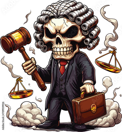 Skull become judge lawyer theme drawing in a judge outfit, chibi style