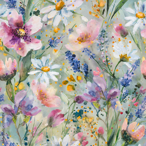 seamless floral pattern with wildflowers and oil paintings_ spring flower