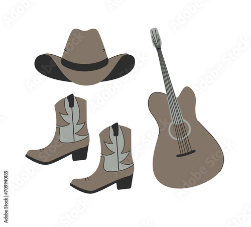 Set of wild west elements. Vector on isolated background.