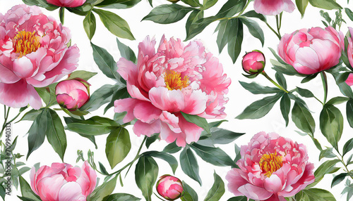 seamless pattern with beautiful pink peonies on a white background