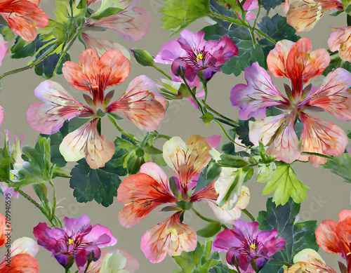 seamless pattern with the flowers of the geranium_ flower collage