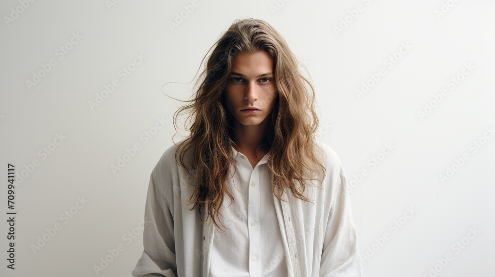 Long hair young adult man portrait image Long hair young adult man portrait image