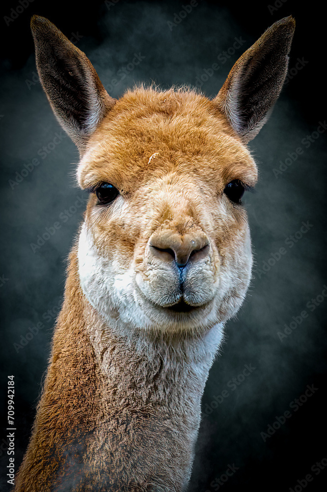 portrait of a Vicuna with sunlit face