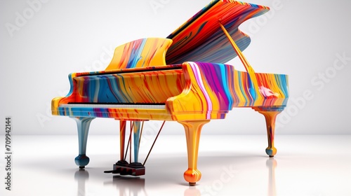 a vibrant and isolated piano against a pristine white backdrop. photo