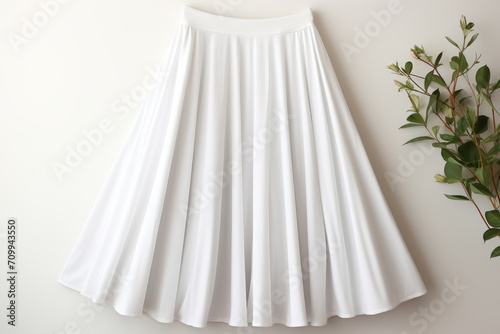 Skirt layout. White empty skirt, on a gray background, front view. Template women's clothing for design, advertising.
