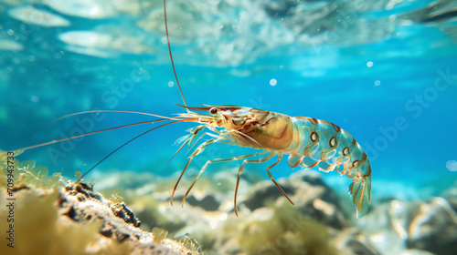 A shrimp in crystal blue waters