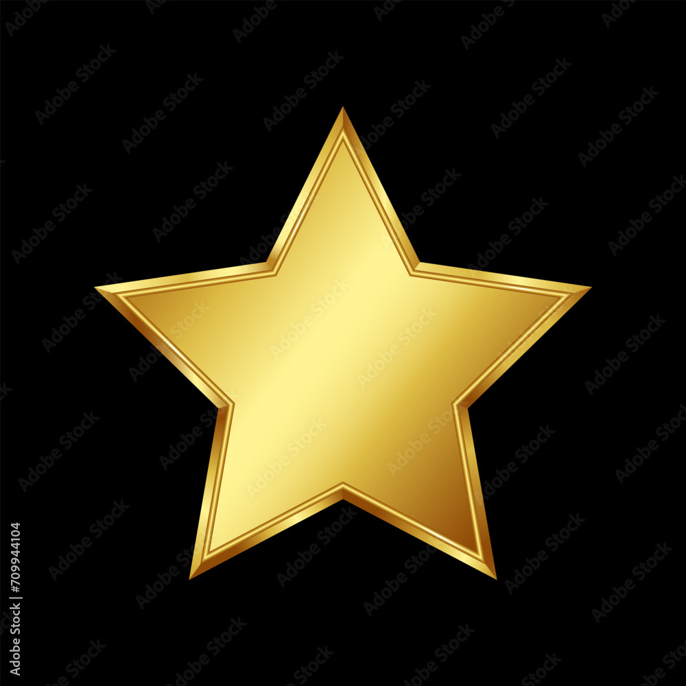 Golden star realistic on black background for design.Award ceremony, anniversary, premium product.Vector stock illustration. Golden star realistic on black background for design.Award ceremony, anniversary, premium product.Vector stock illustration.