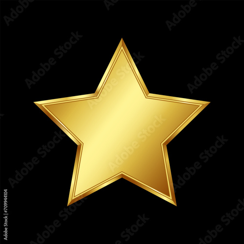Golden star realistic on black background for design.Award ceremony  anniversary  premium product.Vector stock illustration.