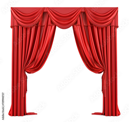 Red Curtains. Theatrical or Cinema Decoration. Front View. Ai Generative