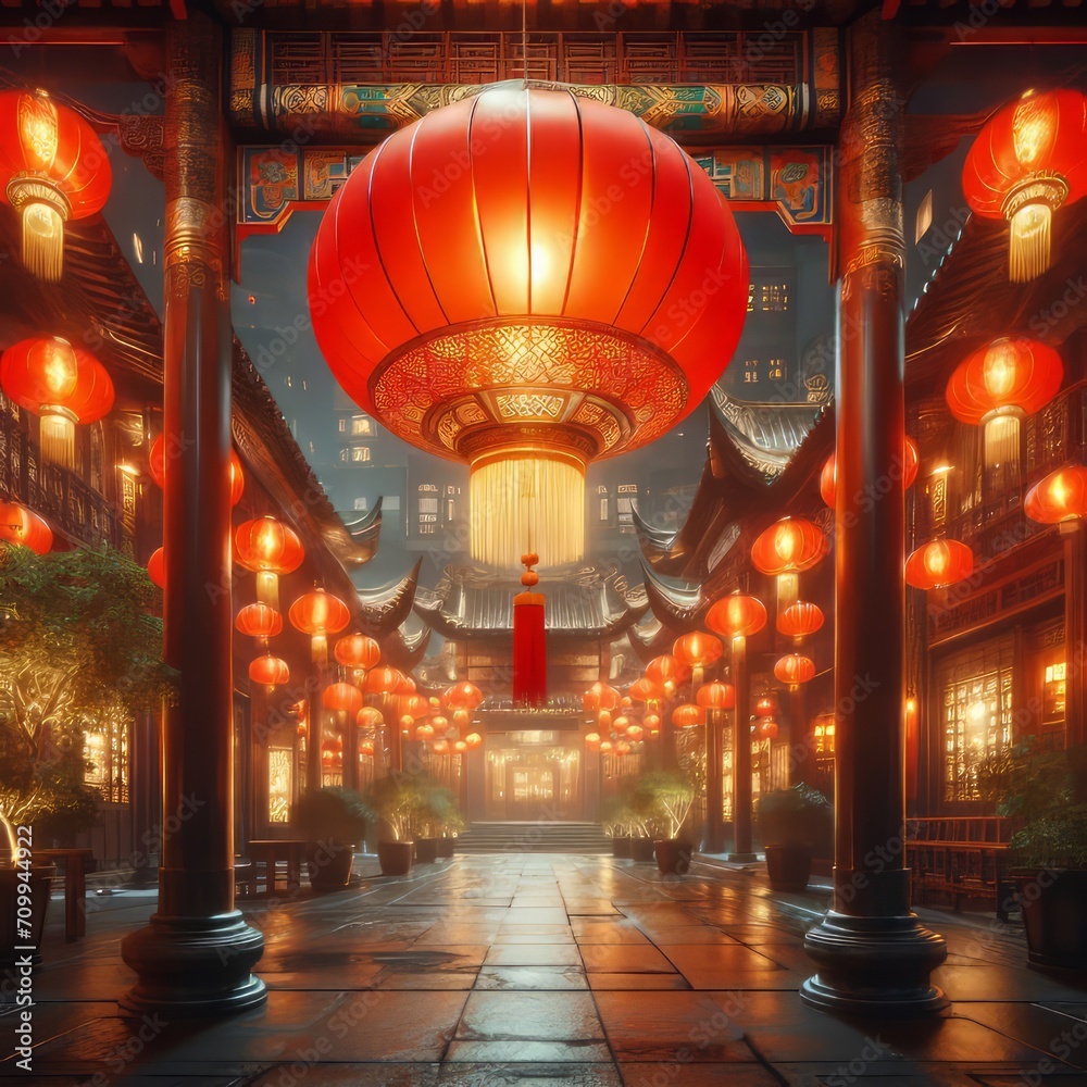 Obraz premium Chinese red lantern on the night of Chinese New Year