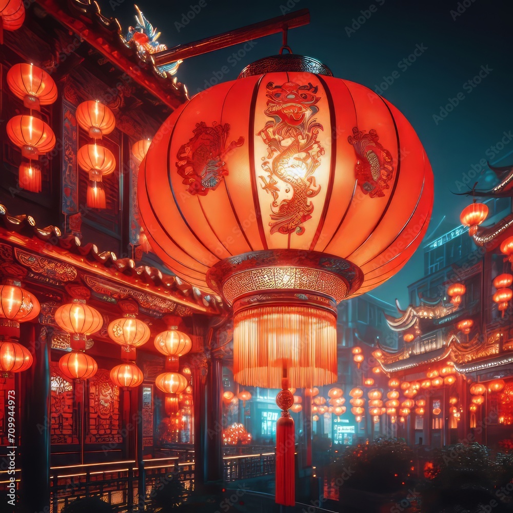 Chinese red lantern on the night of Chinese New Year Chinese red lantern on the night of Chinese New Year