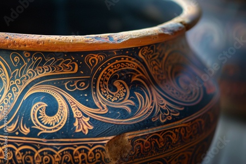 An ancient Greek vase with intricate designs and patterns.