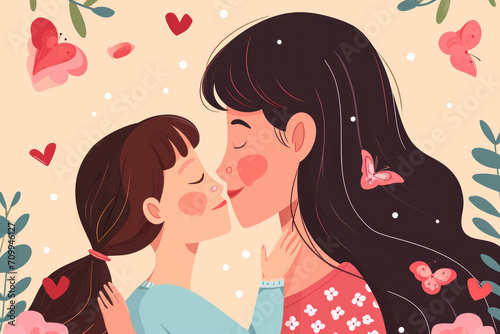 close up of a mother and child hugging  Mother s Day concept 