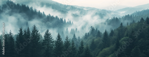 Misty landscape of a spruce forest © SwiftCraft