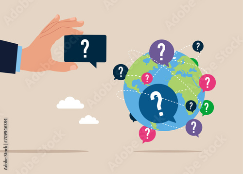 Confusion problem or doubt, lost in trouble or complexity, misunderstanding. Flat vector illustration